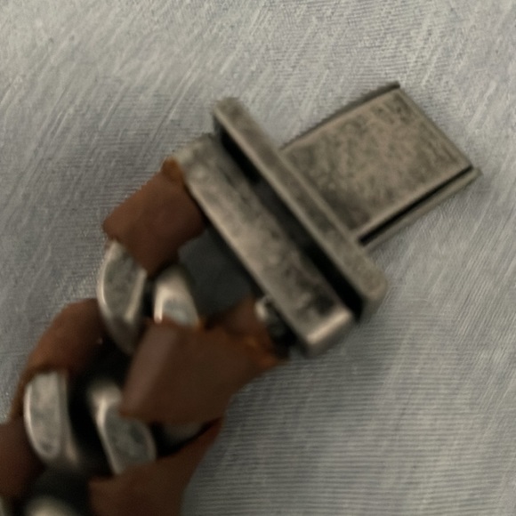 Brown  leather braided western biker stainless steel men’s bracelet - Picture 3 of 5